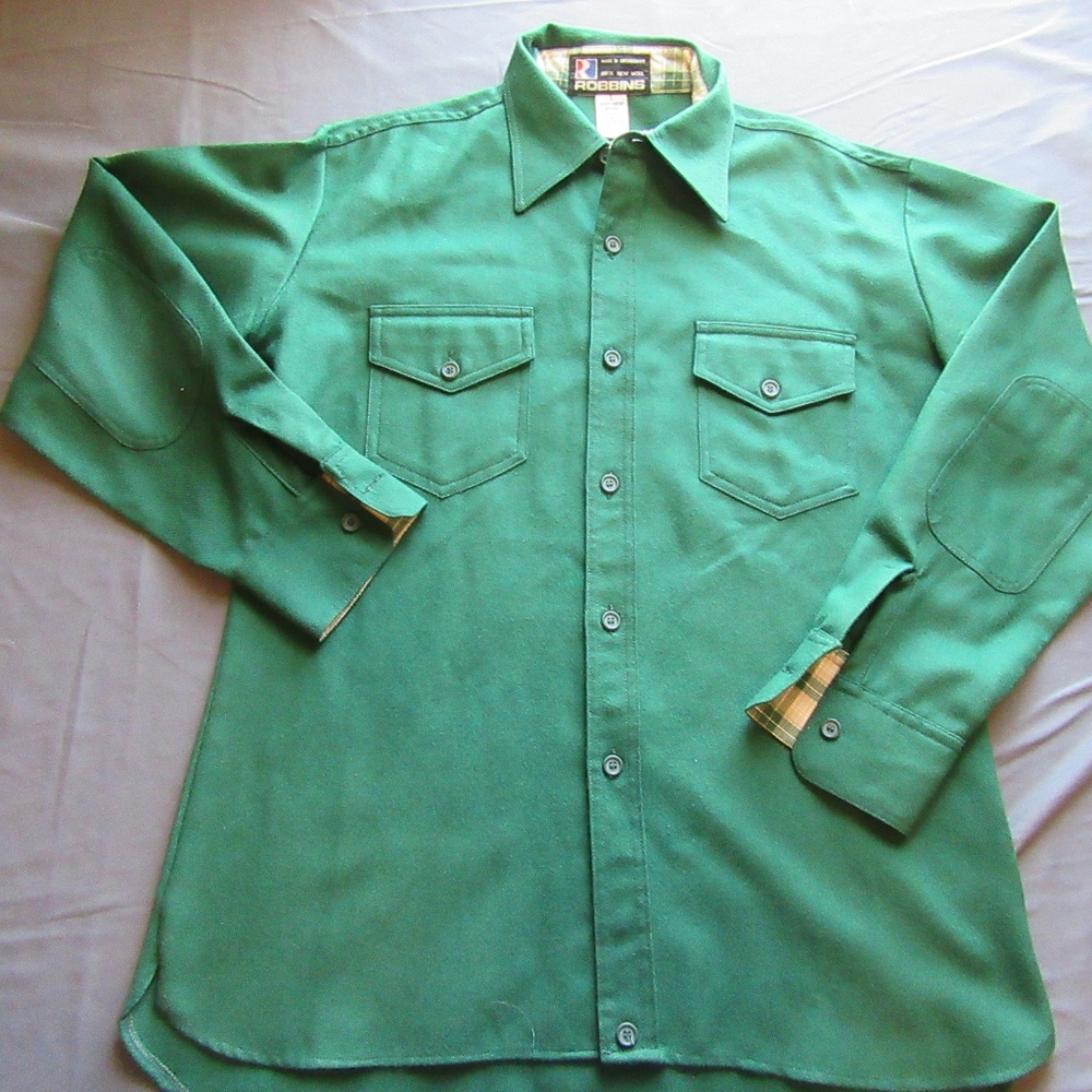 CMens Vtg Robbins Wool Button Up Shirt Sz L